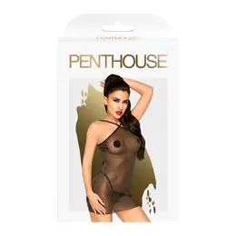 Penthouse Bombshell Bodysuit S/M - Elegant Sheer Black Lingerie