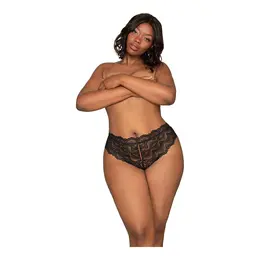 Dreamgirl Tanga Panty Open Design Plus Size 3X Black Lace