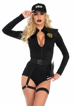 Leg Avenue Swat Team Babe Bodysuit Costume 5-Piece Set Black XS