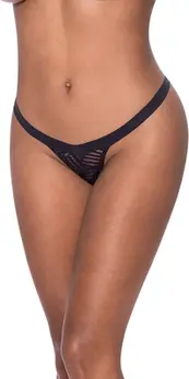 Magic Silk Exposed Mesh Thong L/XL Black Split Crotch Design