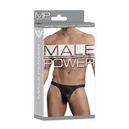 Male Power Satin Spandex Bong Thong L/XL Black Comfort Fit