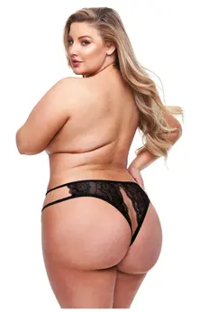 Baci Crotchless Lace Panty Black 1X/2X - Elegant Lace Design