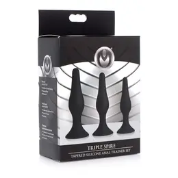 XR Brands Triple Spire Silicone Training Set 3-Piece Black Tapered Design