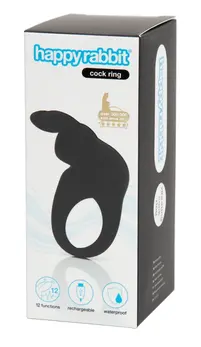 Happy Rabbit Black Intimate Ring with Vibrating Flexible Ears