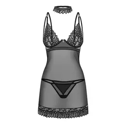 Obsessive Donarella Chemise & Thong Set Black XS/S Adjustable Details