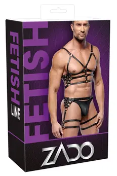 ZADO Leather Harness Set M/L - Adjustable Black Straps & Silver Details