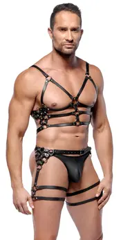 ZADO Leather Harness Set M/L - Adjustable Black Straps & Silver Details