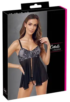 Cottelli Lingerie Set XL - Black Lace Babydoll & Adjustable Thong