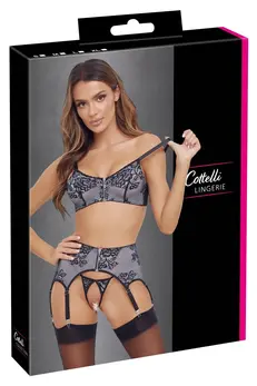 Cottelli Lingerie Set Black/White M - Adjustable Trio with Zipper Details