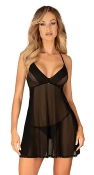 Obsessive Latinesa Babydoll Set XS/S Black - Embroidered Adjustable Design