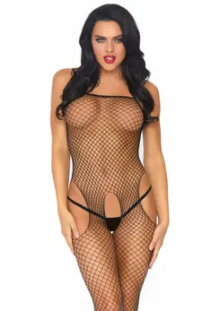 Leg Avenue Seamless Net Suspender Bodystocking Black One Size