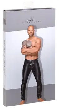 Noir Powerwetlook Trousers M with Shiny Vinyl Accents, Black