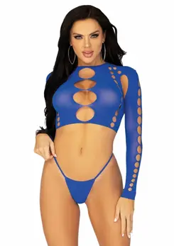 Leg Avenue Seamless Crop Top & String Set Black One Size