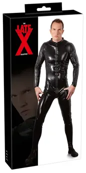 LateX Men's Black Latex Jumpsuit S with 3-Way Zipper, 0.4 mm