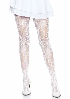 Leg Avenue Seamless Floral Lace Pantyhose - Elegant Pattern, One Size