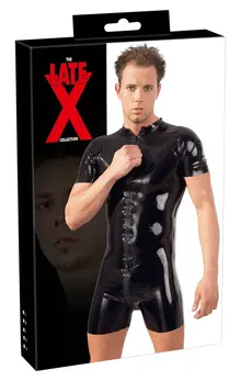 LateX Men's Latex Playsuit L - Skin-Tight 3-Way Zip Suit, 0.4mm