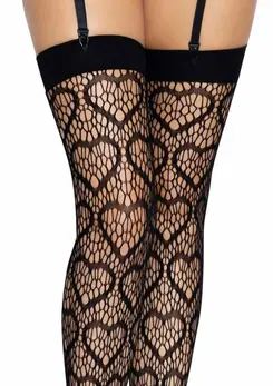 Leg Avenue Heart Net Thigh Highs - Elegant Mesh Stockings with Heart Pattern