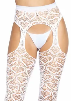 Leg Avenue Heart Net Suspender Hose with Garterbelt, Black, One Size