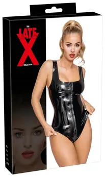LateX Black Latex Bodysuit S with Functional 2-Way Zipper, 0.35mm