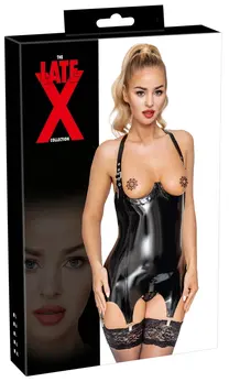 LateX Cami Suspender Open Cup 2XL - Adjustable Halter, Black Latex