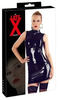 LateX Black Latex Dress 2XL - Sleeveless with Stand-Up Collar