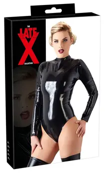 LateX Body Black 2XL Long Sleeve Shine, Dual Zipper, 0.35mm Latex