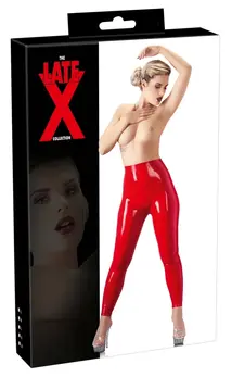 ZADO Latex Leggings Red M - Shiny Waist-High, 0.35mm Thickness