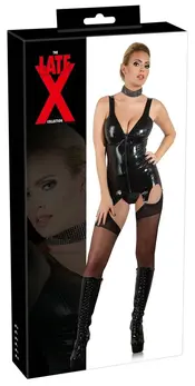 Cottelli Collection Latex Basque Black S - Fitted Waist, Front Zip