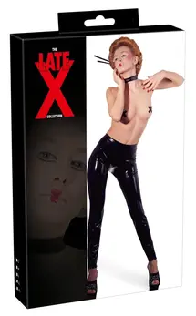 LateX Latex Leggings M Open Crotch Black Flat Dipped Finish