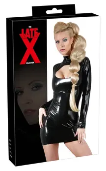 Cottelli Collection Latex Mini Dress XL with Decorative Front Opening, Black