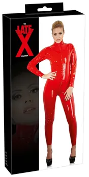 LateX Red Catsuit S - Full Body Latex Suit with Front Zipper