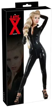 LateX Catsuit Black M - Double Zipper, Stand-Up Collar, Natural Latex