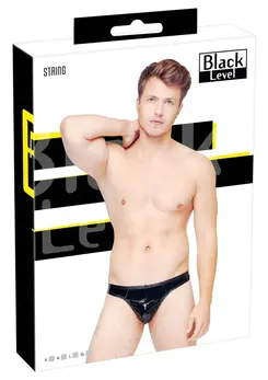 Black Level Rio String L Vinyl Shine Men's Briefs, Bi-Elastic, Black