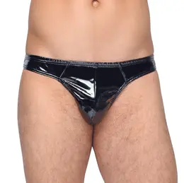 Black Level Rio String L Vinyl Shine Men's Briefs, Bi-Elastic, Black
