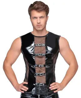 Black Level Sleeveless Vinyl Shirt XL - Bi-elastic, Mesh Panels
