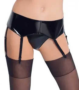 Black Level Vinyl Suspender Belt L - 6 Adjustable Straps, Shiny Black