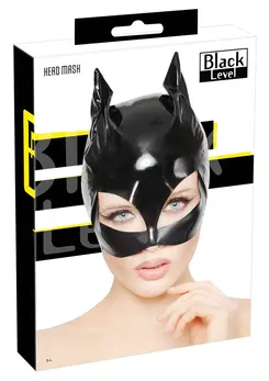 Black Level Vinyl Cat Mask S-L - Shiny Black Cat-Inspired Headwear