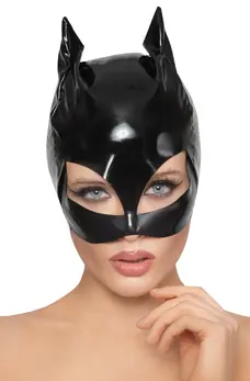 Black Level Vinyl Cat Mask S-L - Shiny Black Cat-Inspired Headwear