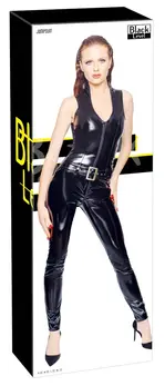 Black Level Vinyl Jumpsuit S with Powernet Back and Decorative Belt
