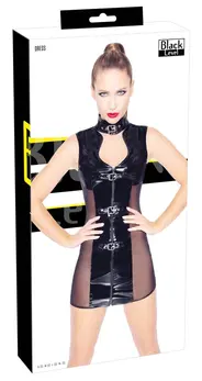 Black Level Vinyl Dress S with Buckle and Mesh Sides, Shiny Black Finish