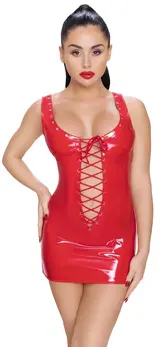 Black Level Red Vinyl Dress 2XL - Shiny Sleeveless Fit with Lacing