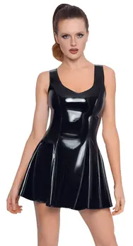 Black Level Vinyl Sleeveless Mini Dress, Shiny Black, Size S