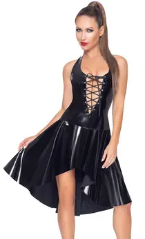 Black Level Halterneck Vinyl Dress L - Shiny Black, Flared Skirt