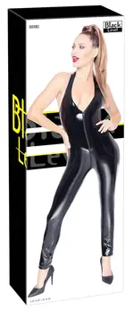 Black Level Vinyl Jumpsuit L - Glossy Zip-Through Bodysuit
