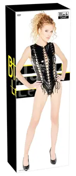Black Level Vinyl Bodysuit Lace-Up Design, Size M, High-Cut Legs