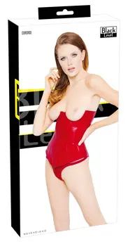 Black Level Vinyl Corset Red XS - Open Cup, Shaping Design, String Set