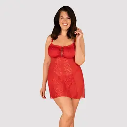 Obsessive Blossmina Chemise Red Plus Size 4XL/5XL Adjustable Straps