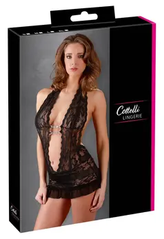 Cottelli Collection Lace Halterneck Dress Black XL - Backless Floral Design