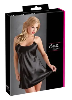 Cottelli Collection Satin Chemise Black S Adjustable Straps