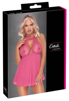 Cottelli LINGERIE Babydoll Pink L/XL - Sheer Lace & Powernet Set